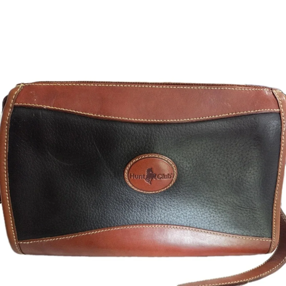 Hunt Club Vintage Leather Shoulder Crossbody Bag Purse Black and Brown